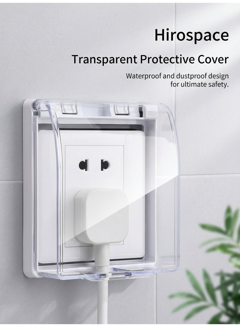 Hirospace 2 Pack Waterproof & Dustproof Electrical Socket Cover, Clear Adhesive Wall Protector Box for Home, Kitchen, Bathroom Plug Safety - Image 1