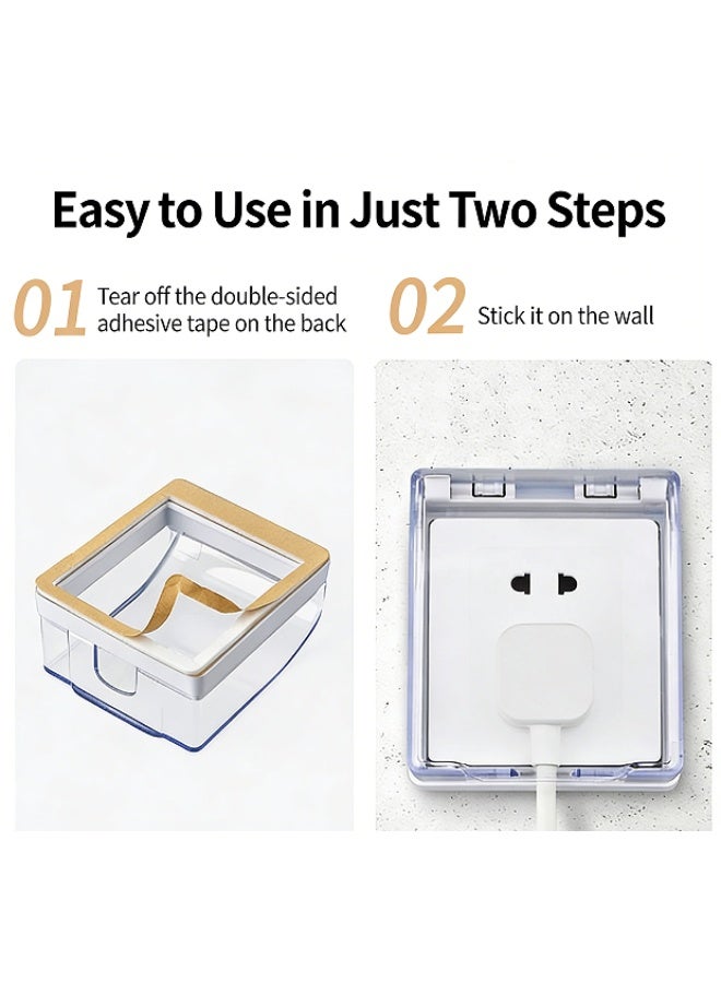 Hirospace 2 Pack Waterproof & Dustproof Electrical Socket Cover, Clear Adhesive Wall Protector Box for Home, Kitchen, Bathroom Plug Safety - Image 2