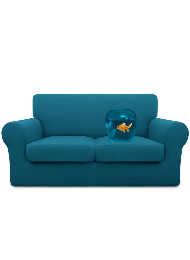 Easy-Going EasyGoing 100 Dual Waterproof 3 Pieces Loveseat Cover Stretch Soft Couch Cover for Dogs Sofa Slipcover for 2 Separate Cushion Couch Leakproof Furniture Protector for Kids Pets Peacock Blue 