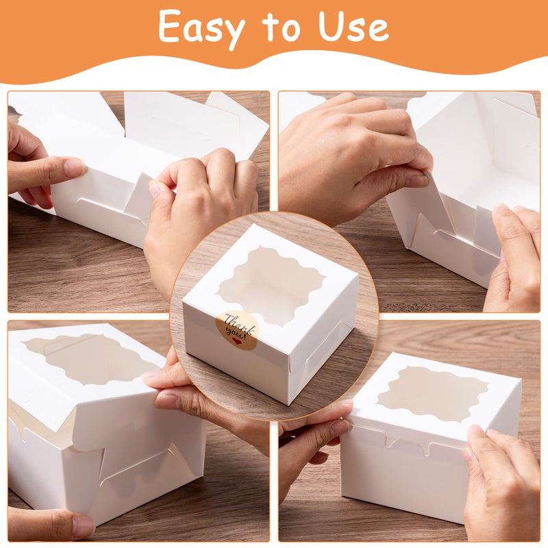 Hoewina 20pcs Cookie Boxes with Window, 4x4x2.5 Inches Bakery Boxes with 25pcs Stickers for Cookies, Bakery, Desserts, Candy, Chocolate Covered Strawberries, Mini Cake (White) - Image 3