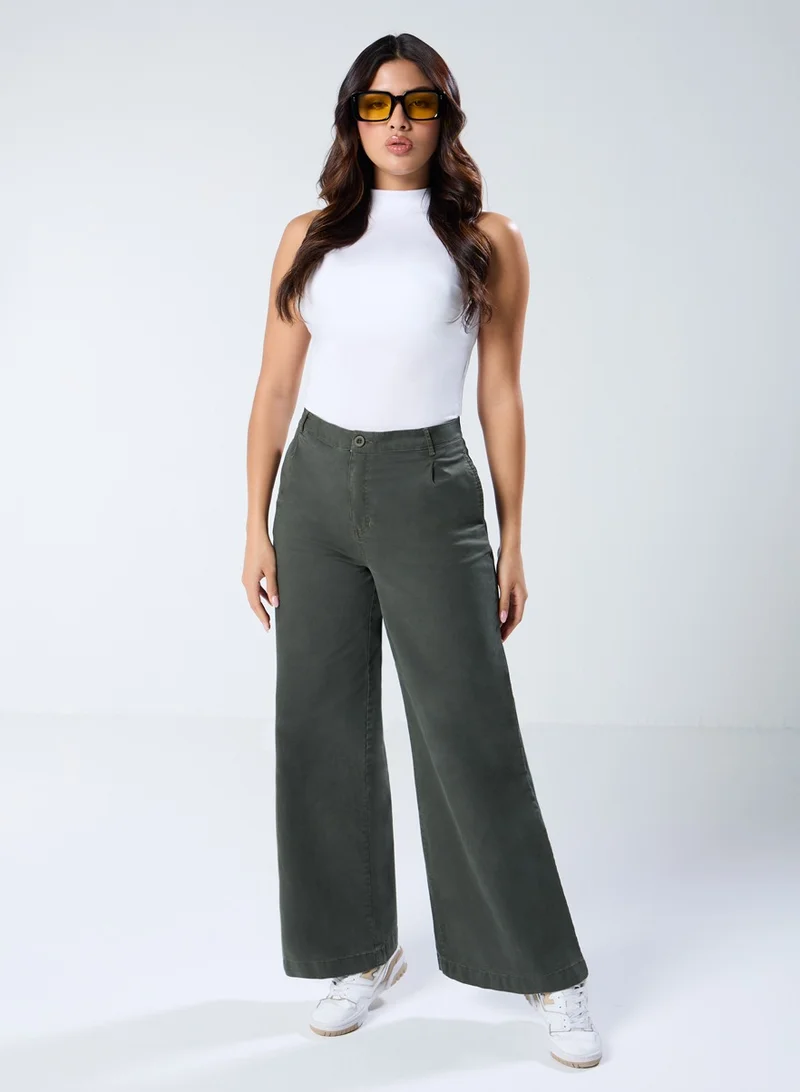 Zigzag Khaki Pleated Pant (Short length)