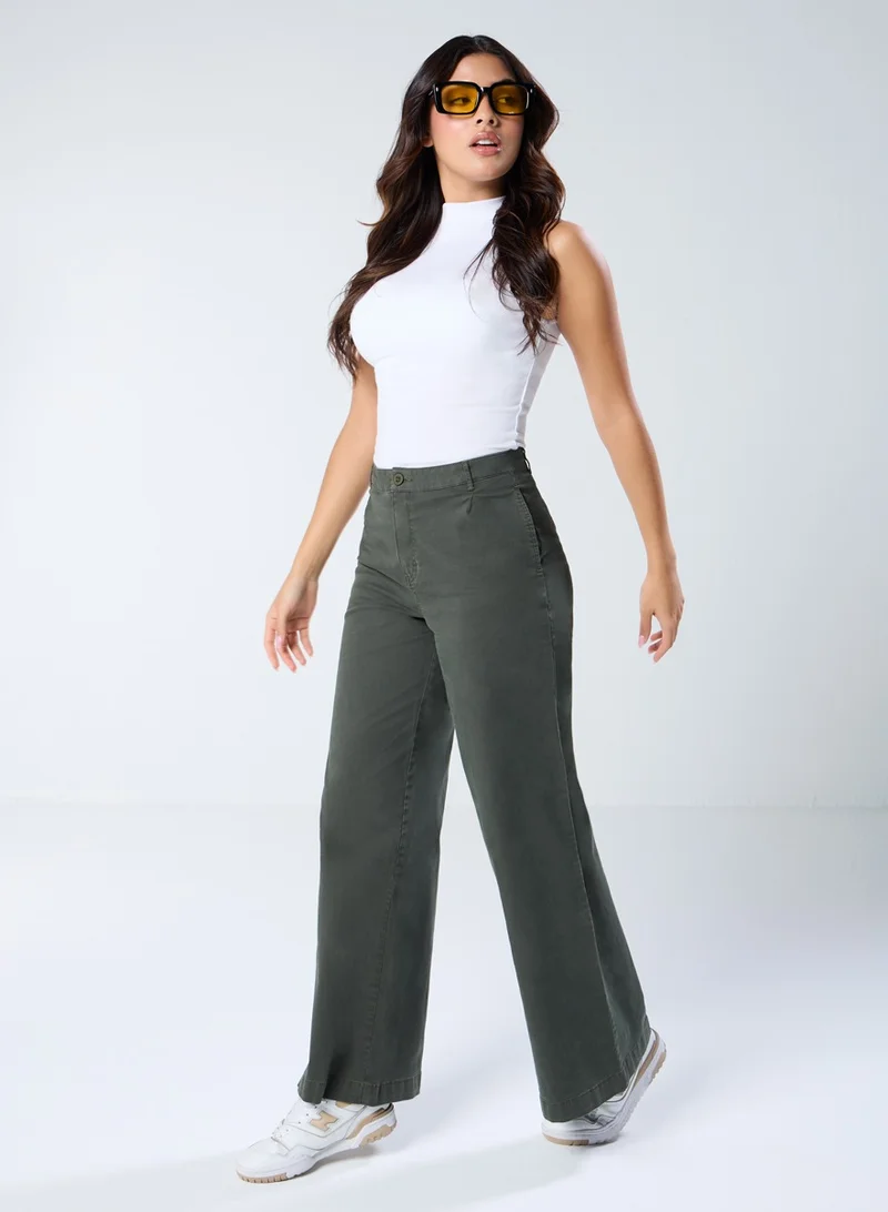 Zigzag Khaki Pleated Pant (Short length)