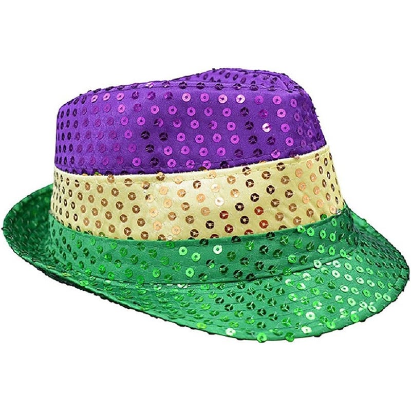 Ankelesz Mardi gras Hat Bow Tie Sequin Fedora Hat Carnival Party Cap for Kids Adults Party Favors - Image 3