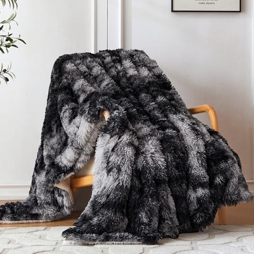 COOVA Ultra Soft Faux Fur Throw Blanket  Fuzzy Fluffy Cozy Microfiber Blankets Warm Thick Plush Sherpa Fleece Throw Blanket for CouchBedSofaIdeal Gift for WomenTie Dye Black 50x60