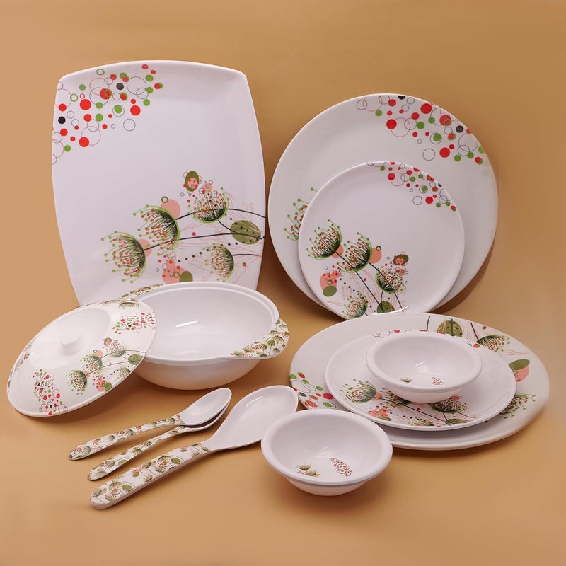 HomePro 40 Pieces Melamine Dinner Set Everyday Elegant Stain Resistant Beautiful Green Red Unique Design Crockery Dinnerware in Exclusive Square Shape Set for Your Home Kitchen and Gifting - Image 4
