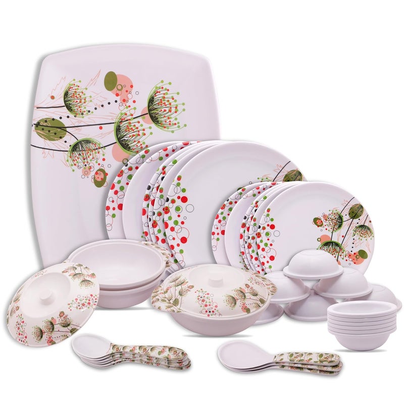 HomePro 40 Pieces Melamine Dinner Set Everyday Elegant Stain Resistant Beautiful Green Red Unique Design Crockery Dinnerware in Exclusive Square Shape Set for Your Home Kitchen and Gifting - Image 5