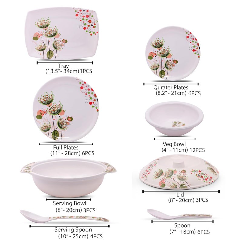 HomePro 40 Pieces Melamine Dinner Set Everyday Elegant Stain Resistant Beautiful Green Red Unique Design Crockery Dinnerware in Exclusive Square Shape Set for Your Home Kitchen and Gifting - Image 3