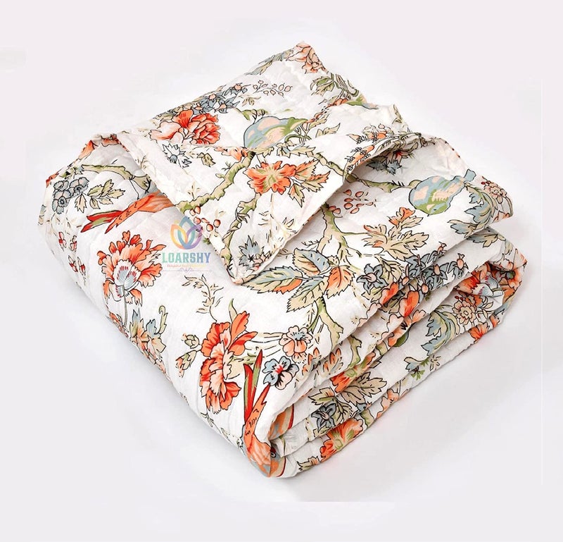 LOARSHY Rajasthani Jaipuri Cotton Single Bed Razai Birds and Floral Hand Block Printed AC Rajai Light Weight Soft Quilt (Multicolor) - Image 4