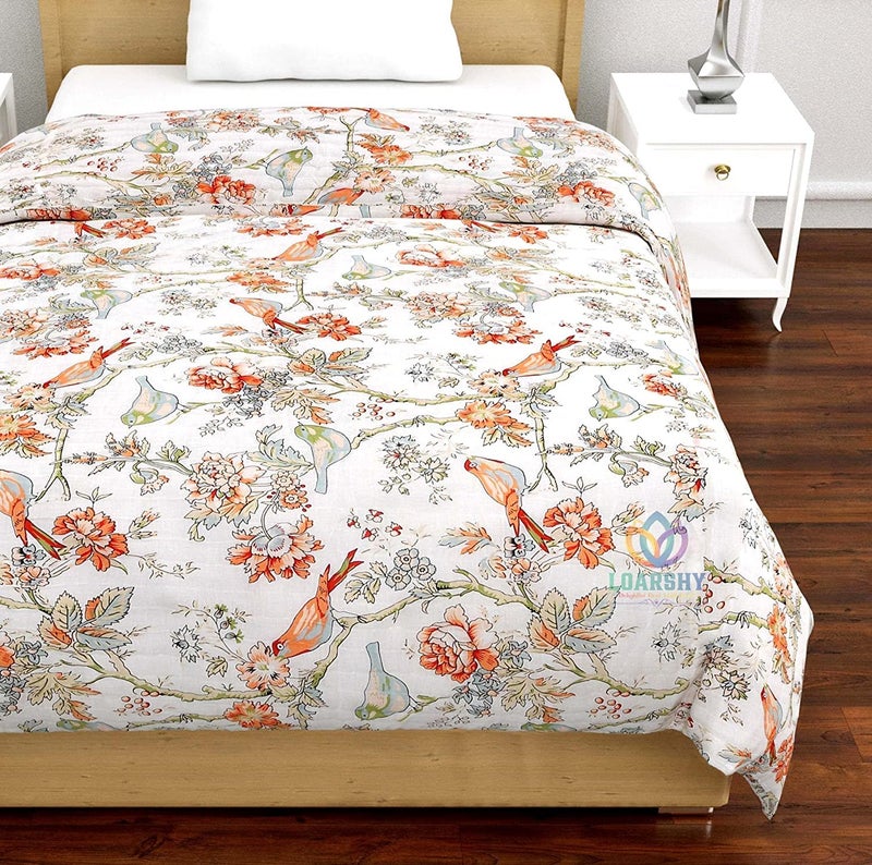 LOARSHY Rajasthani Jaipuri Cotton Single Bed Razai Birds and Floral Hand Block Printed AC Rajai Light Weight Soft Quilt (Multicolor) - Image 3