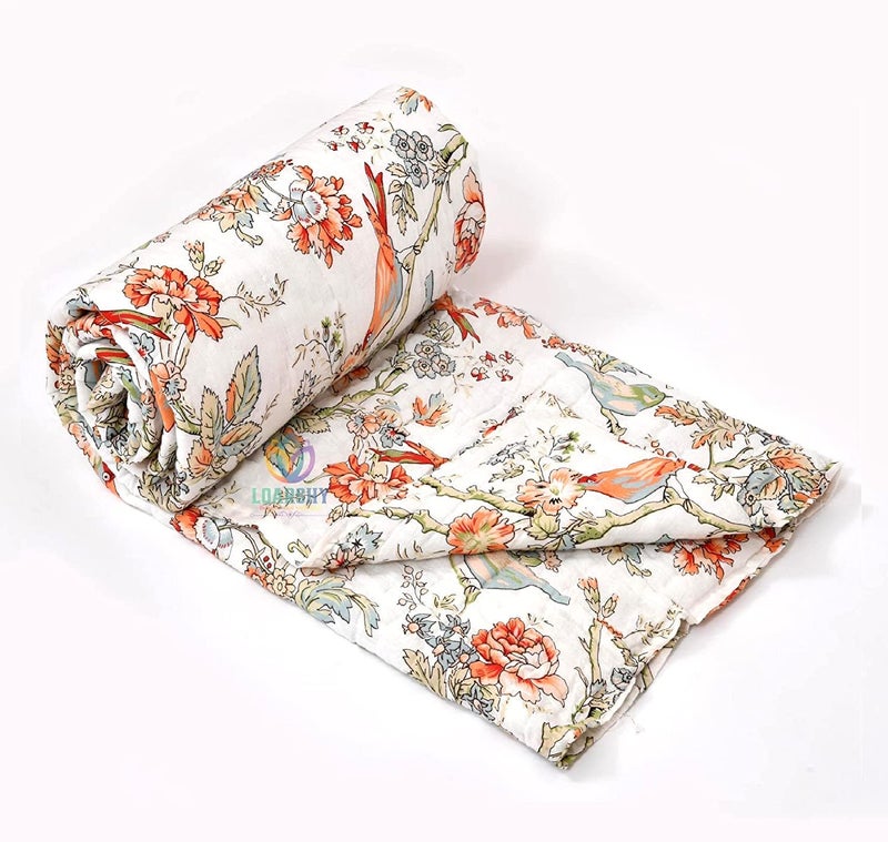 LOARSHY Rajasthani Jaipuri Cotton Single Bed Razai Birds and Floral Hand Block Printed AC Rajai Light Weight Soft Quilt (Multicolor) - Image 5