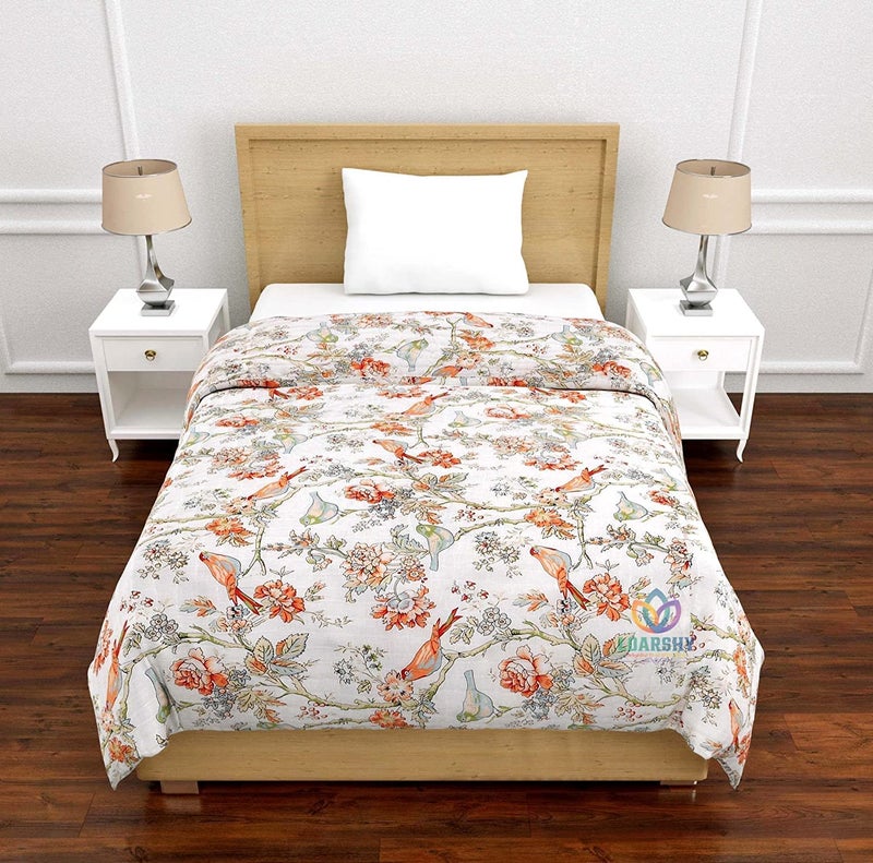 LOARSHY Rajasthani Jaipuri Cotton Single Bed Razai Birds and Floral Hand Block Printed AC Rajai Light Weight Soft Quilt (Multicolor) - Image 1