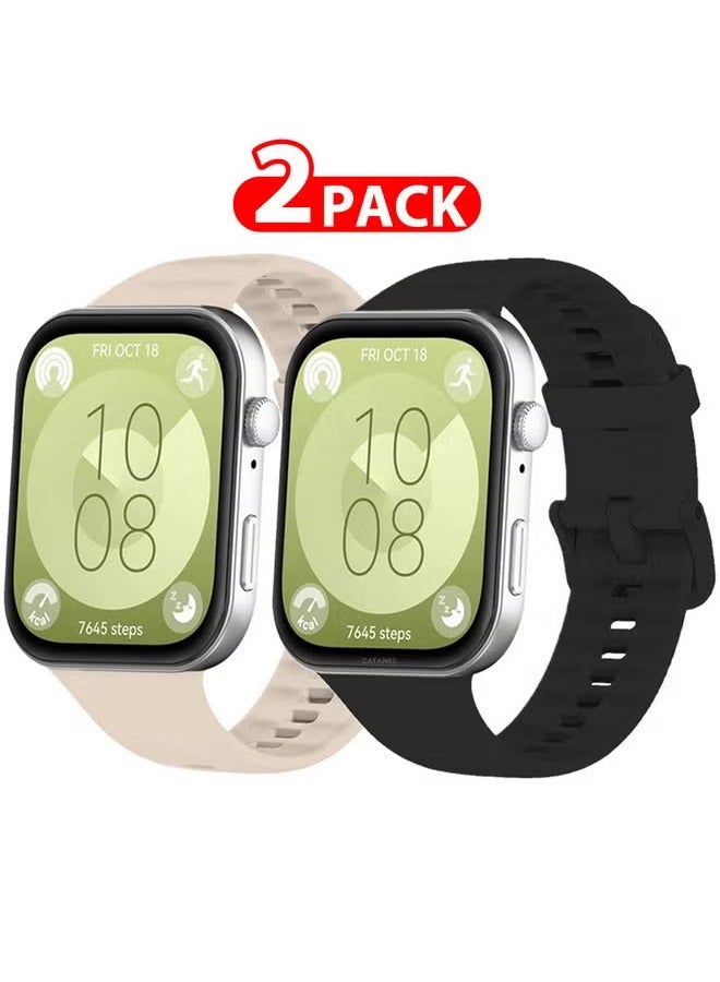 【for Huawei Watch Fit 3】 2 Pack Watch Band Soft Silicone Strap for Men Women Stylish Waterproof Watch Band  - Image 1