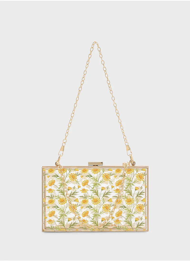 ELLA Daisy Print Clear Clutch Bag