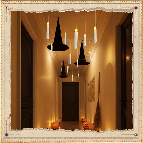 Homemory 20 Pcs Floating Candles with 2 Wand, LED Warm Yellow Magic Deco Candle, Warm Yellow Flameless Taper Candles for Halloween Party Decor - Image 3