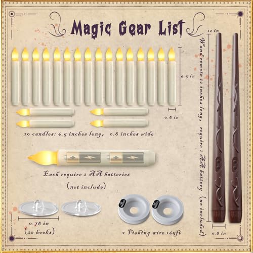 Homemory 20 Pcs Floating Candles with 2 Wand, LED Warm Yellow Magic Deco Candle, Warm Yellow Flameless Taper Candles for Halloween Party Decor - Image 4