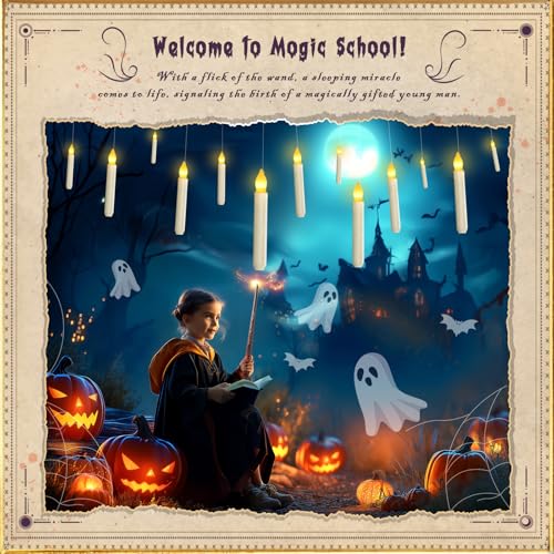 Homemory 20 Pcs Floating Candles with 2 Wand, LED Warm Yellow Magic Deco Candle, Warm Yellow Flameless Taper Candles for Halloween Party Decor - Image 2