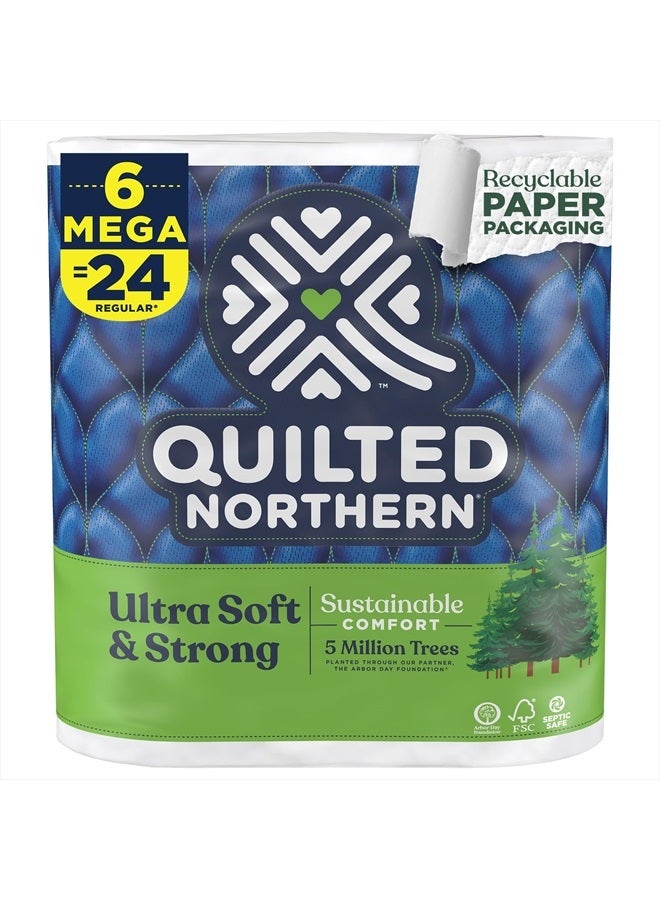 Quilted Northern Ultra Soft & Strong Toilet Paper, 6 Mega Rolls = 24 Regular Rolls, 5X Stronger*, Premium Soft Toilet Tissue with Recyclable Paper Packaging - Image 1