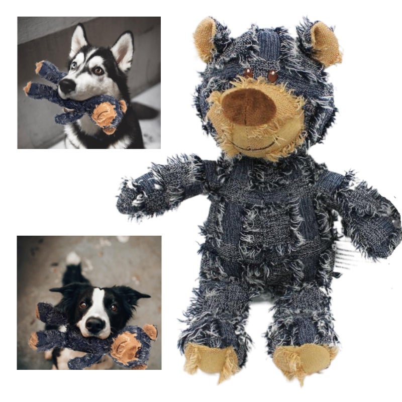 MAXBECK Dog Companion for Heavy Chewers Indestructible Robust Bear Dog Toy Resistant Squeaky Dog Toys for Heavy Chewers Unbreakable Stuffed Plush Dog Toys for Aggressive Chewers ANavy - Image 2