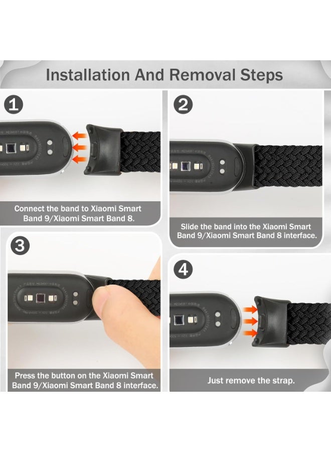 قطعتان من سوار النايلون متوافقتان مع سوار Xiaomi Mi Band 10/Mi Band 9/Mi Band 8، سوار ناعم قابل للتعديل للرجال والنساء. - Image 5