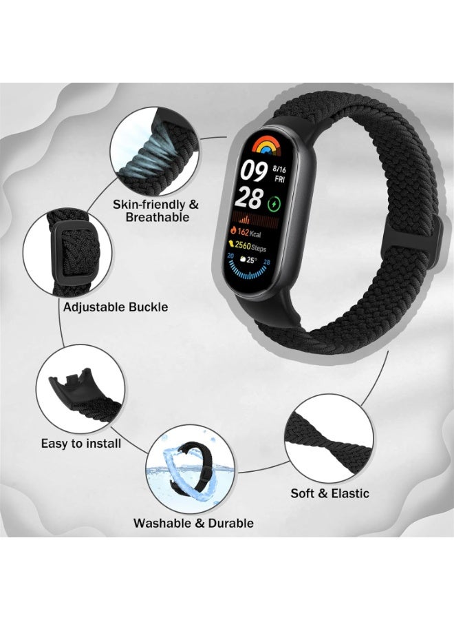 قطعتان من سوار النايلون متوافقتان مع سوار Xiaomi Mi Band 10/Mi Band 9/Mi Band 8، سوار ناعم قابل للتعديل للرجال والنساء. - Image 4