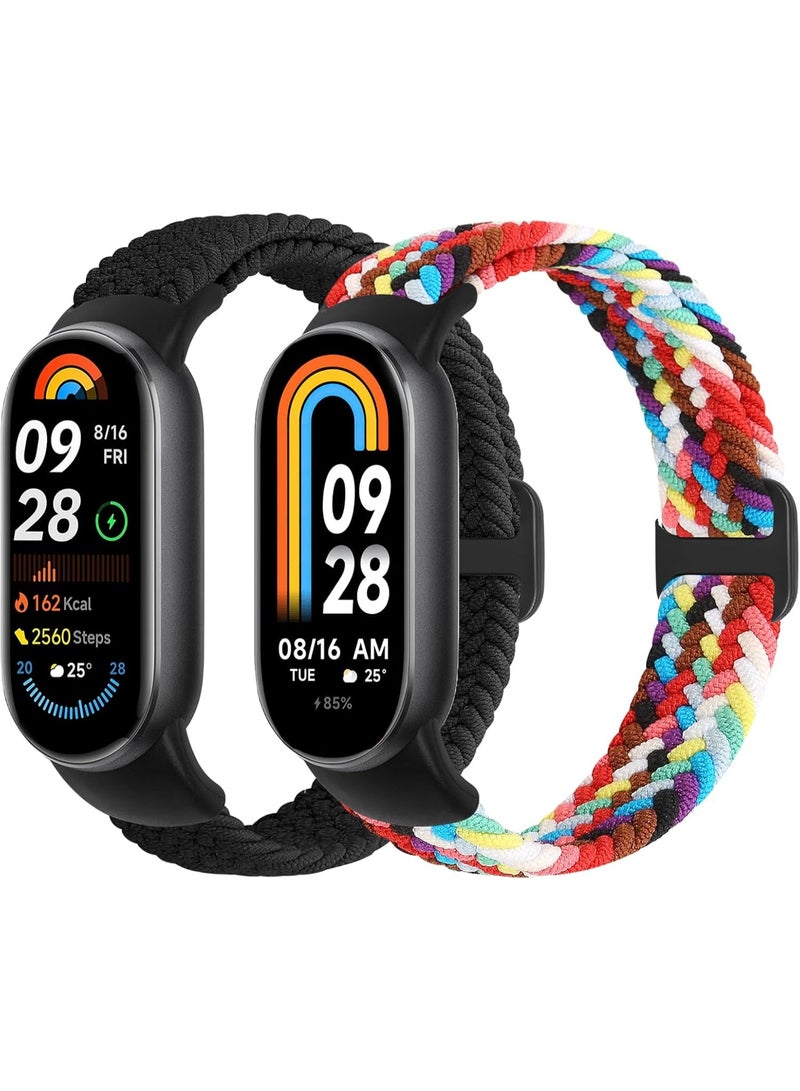 قطعتان من سوار النايلون متوافقتان مع سوار Xiaomi Mi Band 10/Mi Band 9/Mi Band 8، سوار ناعم قابل للتعديل للرجال والنساء. - Image 1