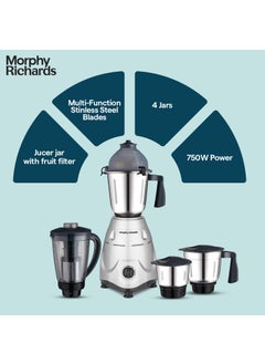 morphy richards Morphy Richards Icon Superb 750 Watts Mixer Grinder| 4 Stainless Steel Mixer Jars including Juicer Jar| 3-Speed Control with Pulse Effect| 1-Yr Warranty by Brand| Silver & Black  - Image 4