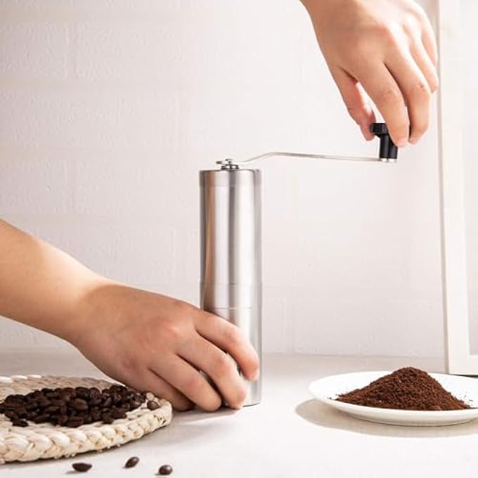 SWIUKPHE Manual Coffee Bean Grinder  Stainless Steel Body  Ceramic Burr  Adjustable Grind For Aeropress Drip Coffee Espresso French Press  Turkish Brew  Portable Hand Coffee Mill For Home  Outdoor - Image 2