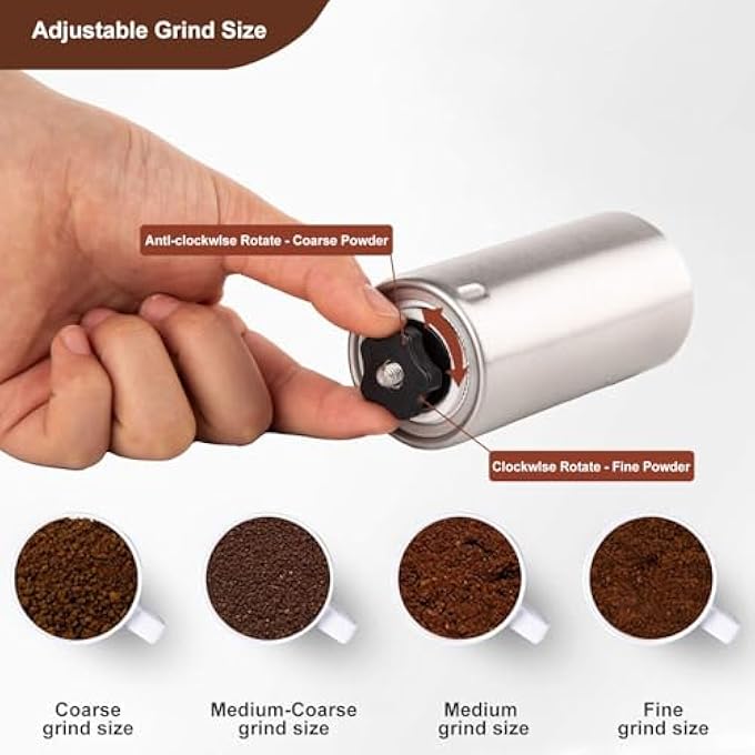 SWIUKPHE Manual Coffee Bean Grinder  Stainless Steel Body  Ceramic Burr  Adjustable Grind For Aeropress Drip Coffee Espresso French Press  Turkish Brew  Portable Hand Coffee Mill For Home  Outdoor - Image 3