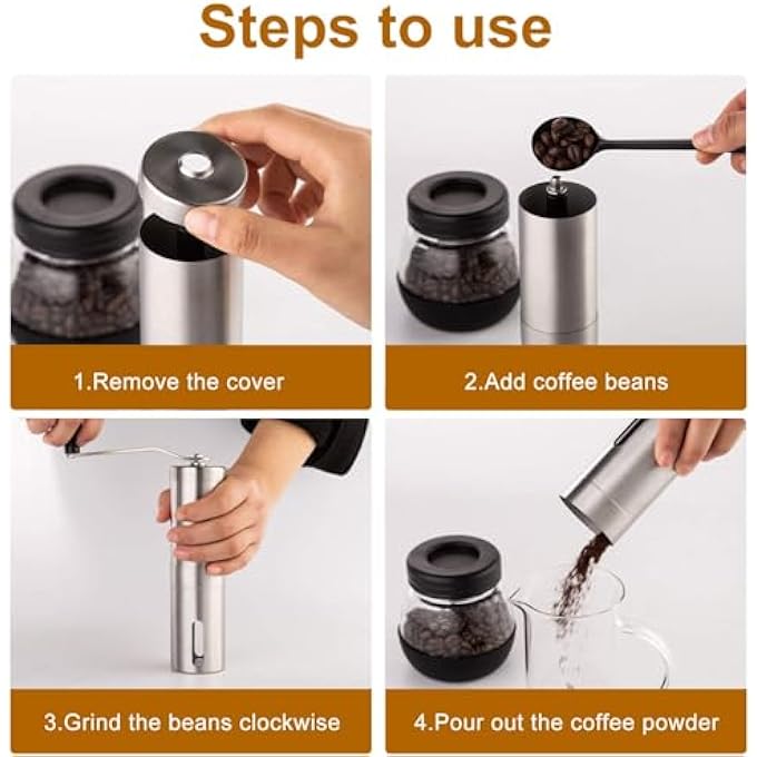 SWIUKPHE Manual Coffee Bean Grinder  Stainless Steel Body  Ceramic Burr  Adjustable Grind For Aeropress Drip Coffee Espresso French Press  Turkish Brew  Portable Hand Coffee Mill For Home  Outdoor - Image 4