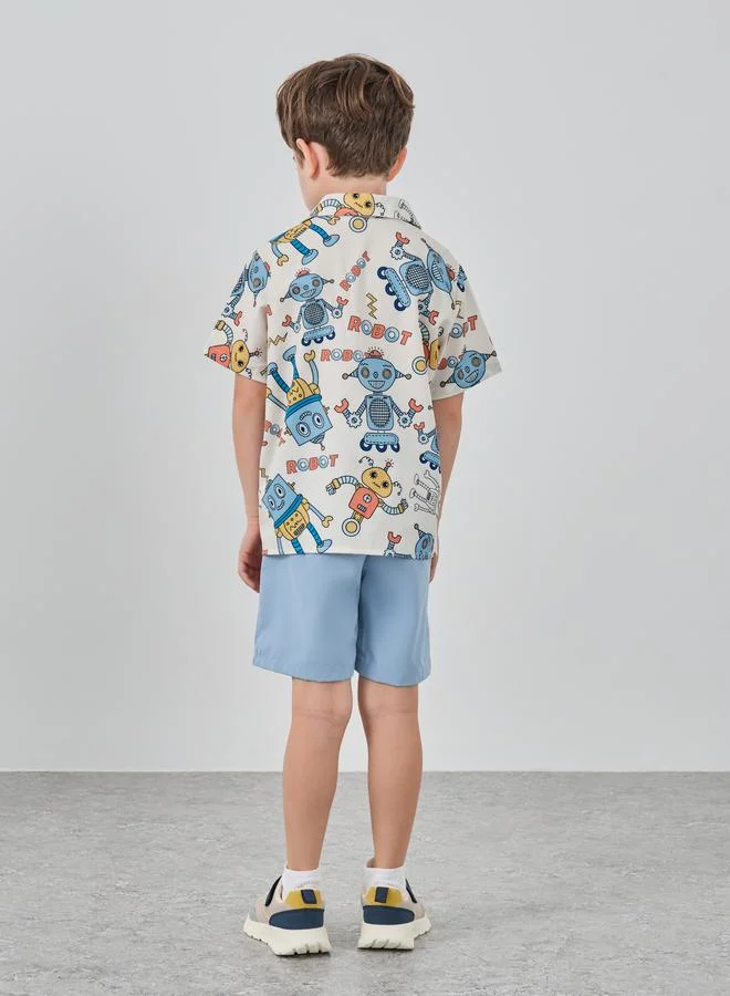 Take Two Take Two Robot Graphic Print Shirt and Shorts Set