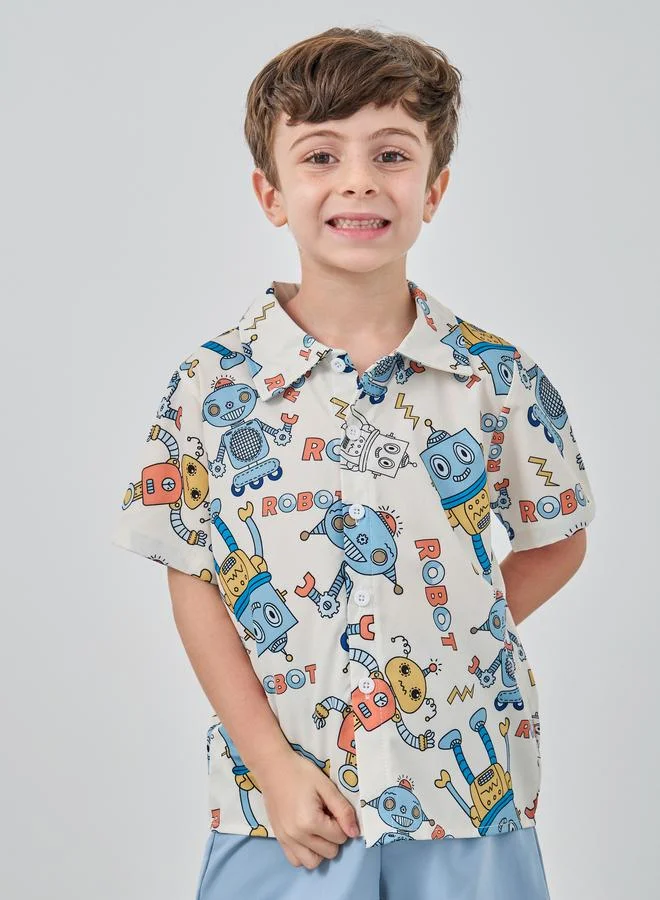 تايك تو Take Two Robot Graphic Print Shirt and Shorts Set