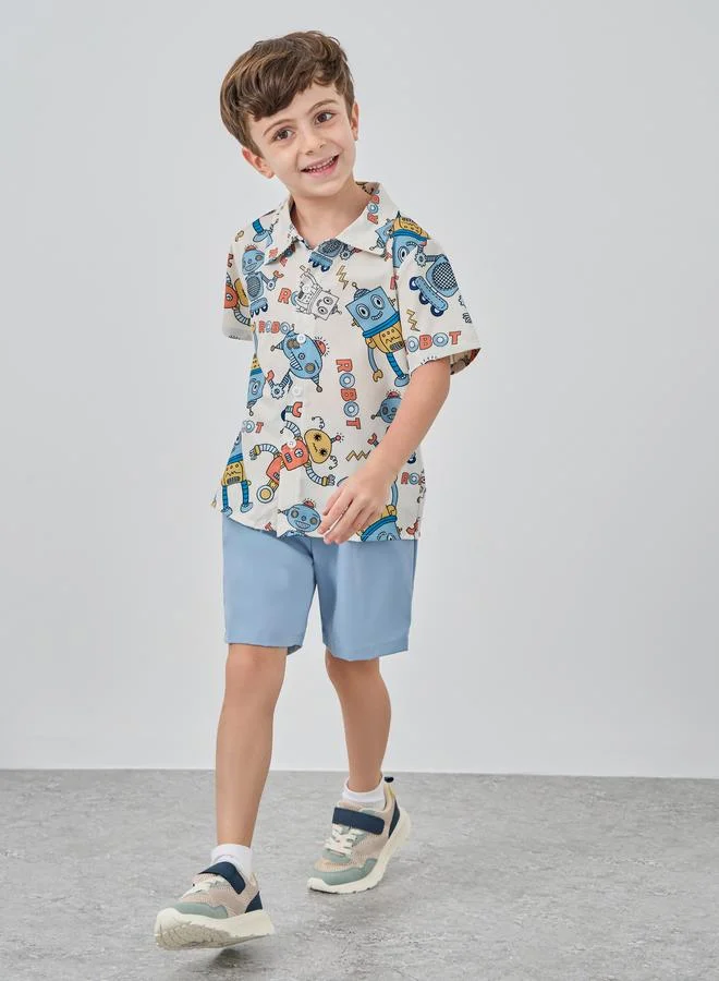 تايك تو Take Two Robot Graphic Print Shirt and Shorts Set