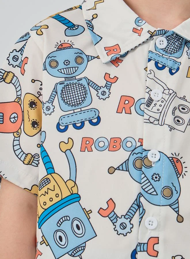 Take Two Take Two Robot Graphic Print Shirt and Shorts Set
