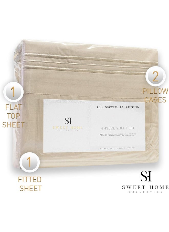 Sweet Home Collection - Sweet Home Collection 1500 Supreme Queen Sets Beige Cream - Luxury Hotel Bed Sheets and Pillowcase Set for Queen Mattress - Image 1