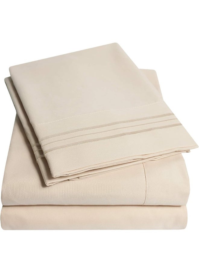 Sweet Home Collection - Sweet Home Collection 1500 Supreme Queen Sets Beige Cream - Luxury Hotel Bed Sheets and Pillowcase Set for Queen Mattress - Image 1