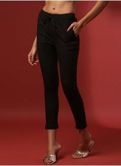 Abhishti Fitted narrow  stretch pants with slits- black  - Image 2