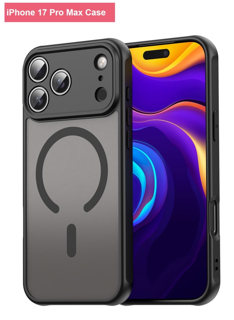 ريما جراب مغناطيسي متوافق مع MagSafe لهاتف iPhone 17 Pro Max، ظهر شبه شفاف غير لامع مقاوم لبصمات الأصابع، غطاء نحيف مقاوم للصدمات، أسود - Image 1