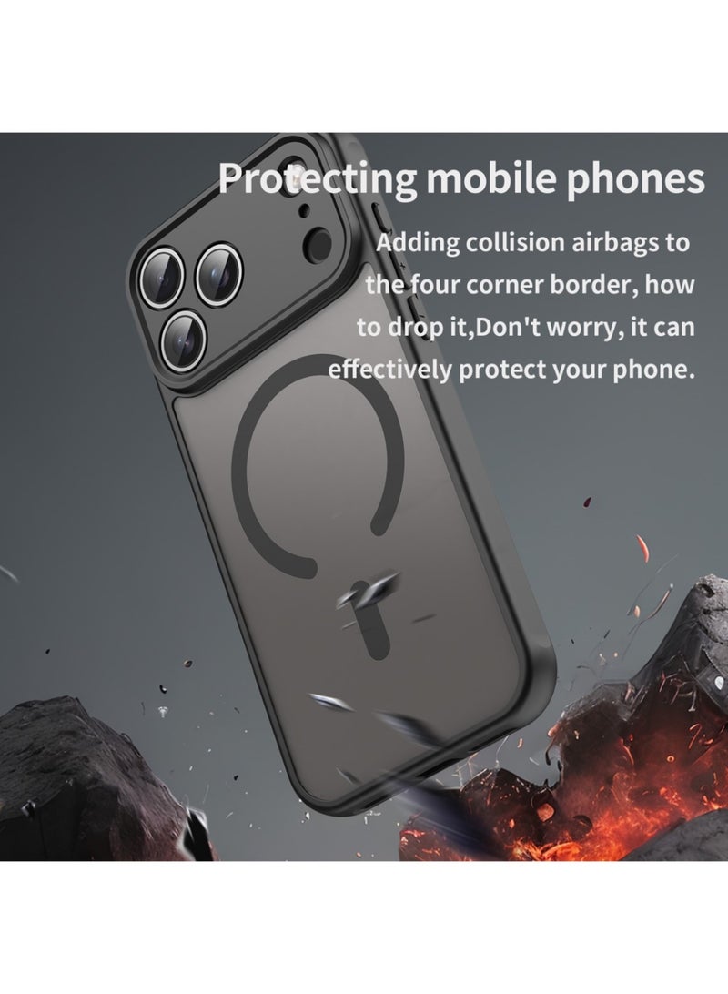 ريما جراب مغناطيسي متوافق مع MagSafe لهاتف iPhone 17 Pro Max، ظهر شبه شفاف غير لامع مقاوم لبصمات الأصابع، غطاء نحيف مقاوم للصدمات، أسود - Image 4