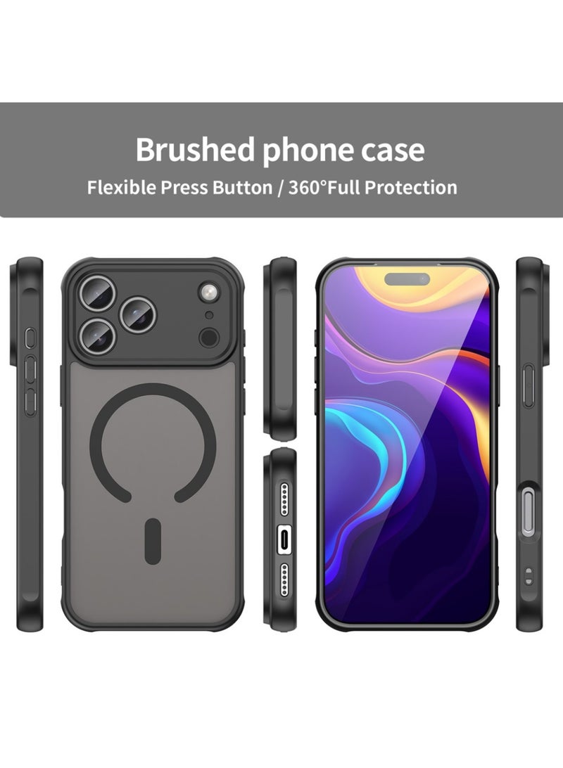 ريما جراب مغناطيسي متوافق مع MagSafe لهاتف iPhone 17 Pro Max، ظهر شبه شفاف غير لامع مقاوم لبصمات الأصابع، غطاء نحيف مقاوم للصدمات، أسود - Image 2