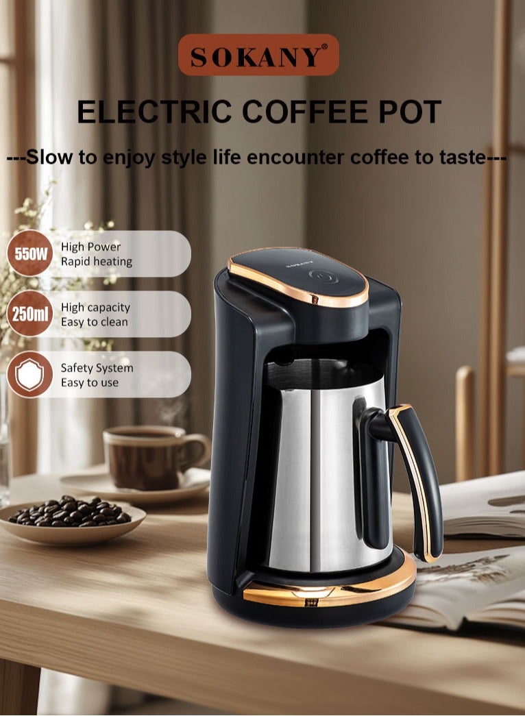 sokany Turkish Coffee Maker Electric Coffee Pot 4 Cups 250ml 550W SK-09049 Black - Image 2