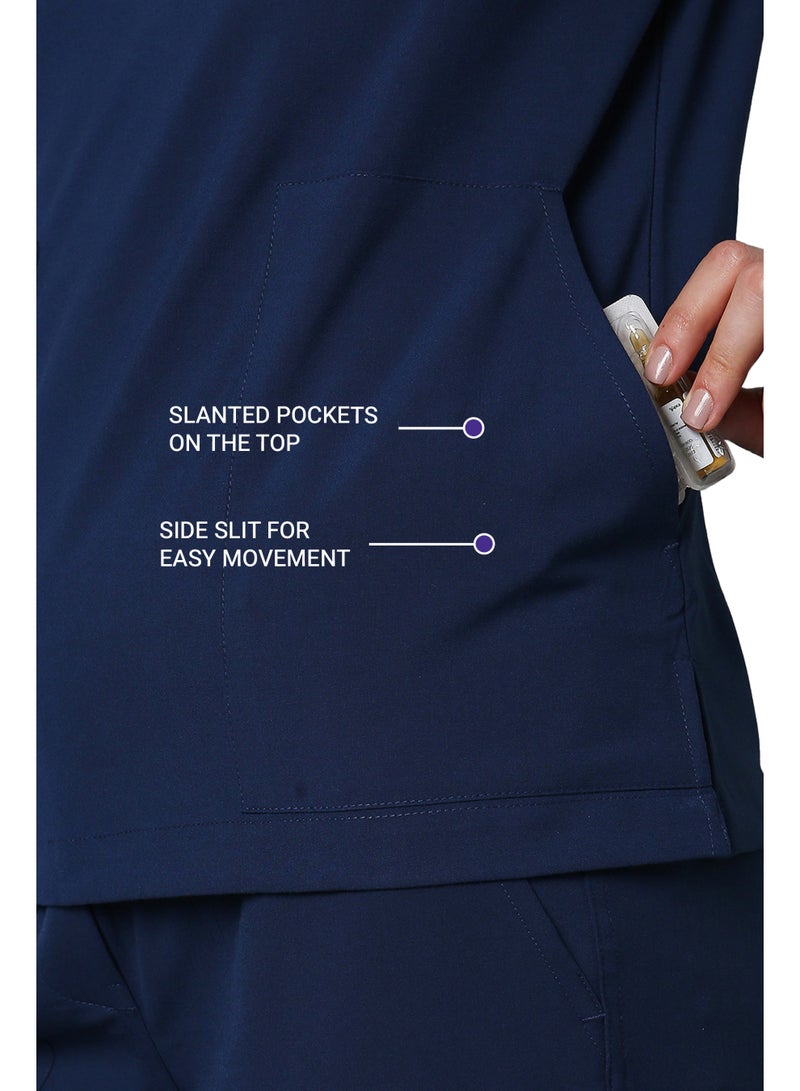 KNYA Ecoflex Women's Scrub suit 5 Pocket 4 Way stretch Athleisure Work Wear For Doctors (Navy Blue) - Image 3