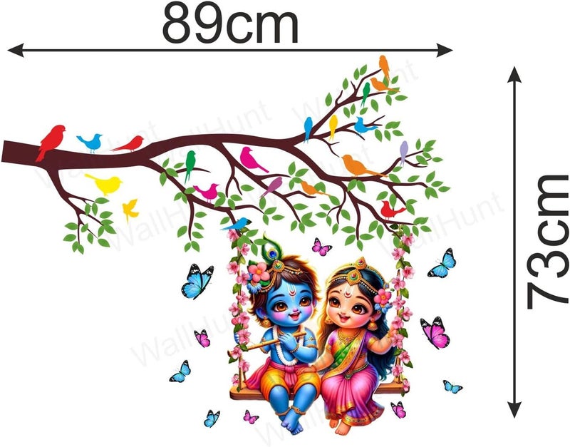 ARS PVC Vinyl Tree and Flowers Branch Leaves Radha Krishna Self-Adhesive Wall Sticker for Home Decor/Decoration - Living Room, Bedroom, Kids Room (Multicolor, Size: 89X73 Cm) Multicolour) - Image 3
