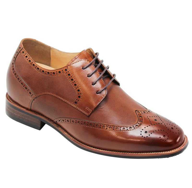CALTO Men's Invisible Height Increasing Elevator Shoes - Brown Premium Leather Wing-tip Lace-up Formal Oxfords - 3 Inches Taller - Y10652 - Size 9 D(M) US - Image 1