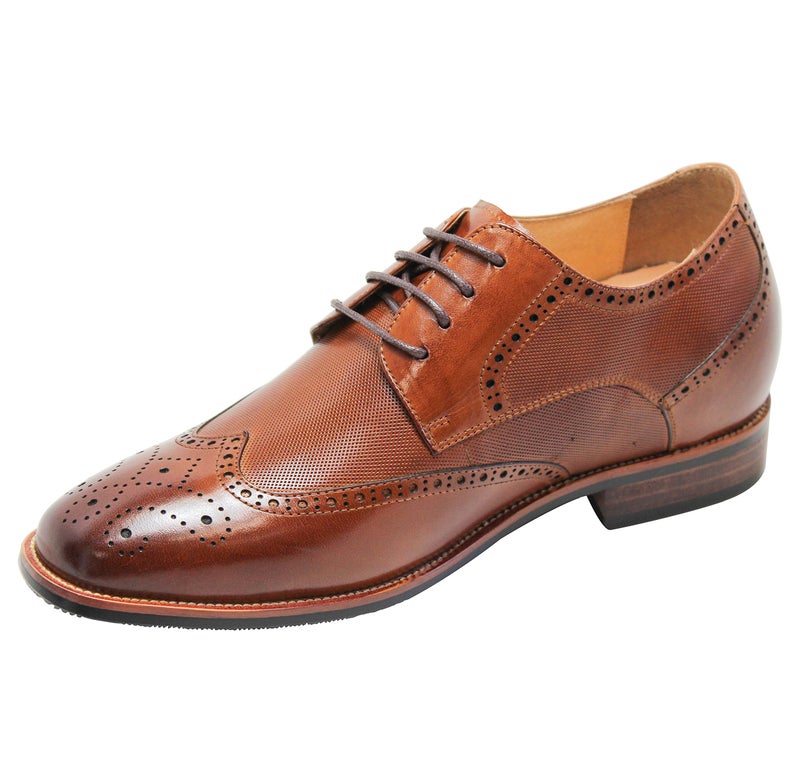 CALTO Men's Invisible Height Increasing Elevator Shoes - Brown Premium Leather Wing-tip Lace-up Formal Oxfords - 3 Inches Taller - Y10652 - Size 9 D(M) US - Image 2