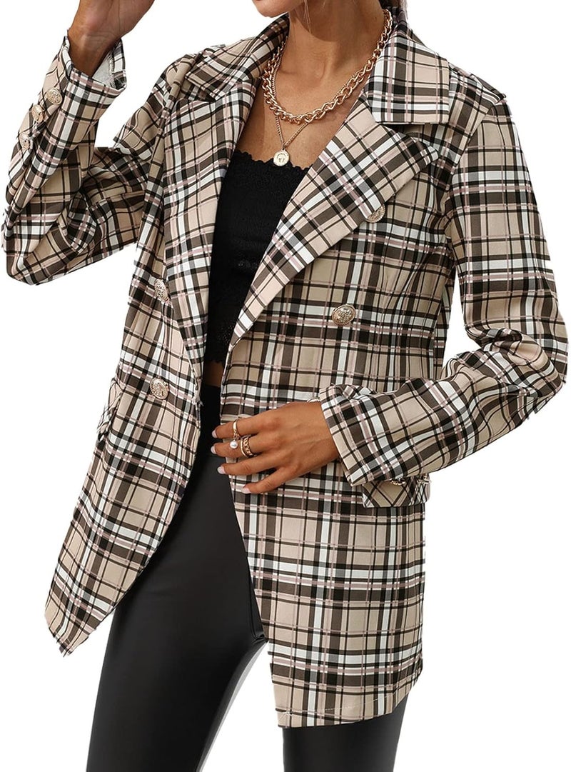 klarako Turn Down Collar Suit Jacket, Long Sleeve Suit Jacket Elegant Patch Pockets Casual for Lady for Office Work - Image 1