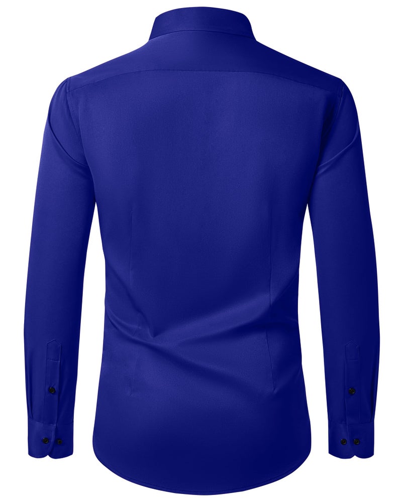 Lusead Royal Blue Dress Shirts for Men Wrinkle Free Long Sleeve Button Up Shirt Stretch Slim Fit Casual Formal - Image 2