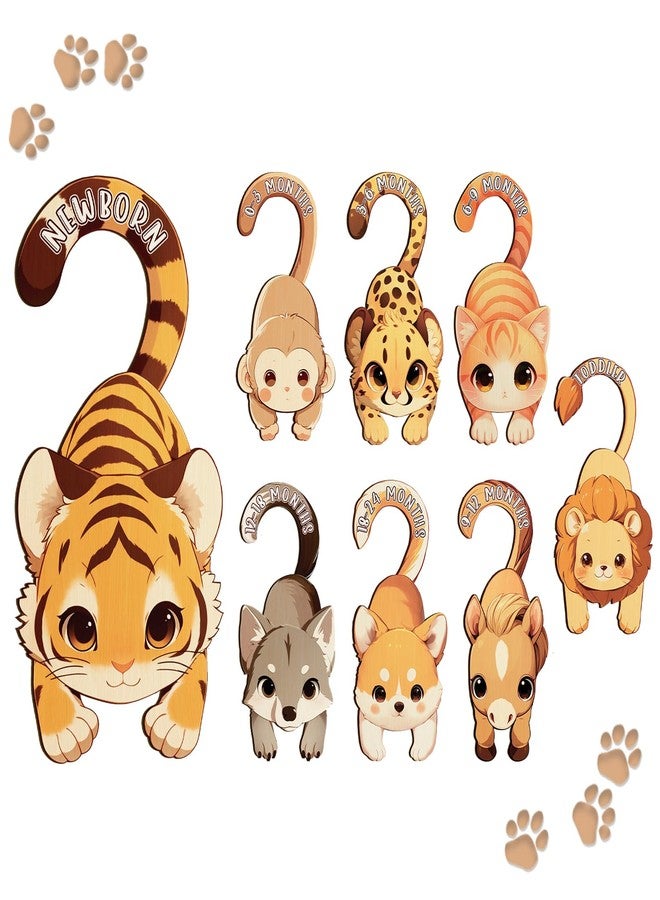 MCIAONE Baby Closet Dividers for Clothes - Set of 8 Unique Animals Design Baby Size Closet Divider Newborn to 24 Months, Babies Wardrobe Closet Organizer Nursery Decor Gender Neutral Kid Clothes Dividers - Image 1