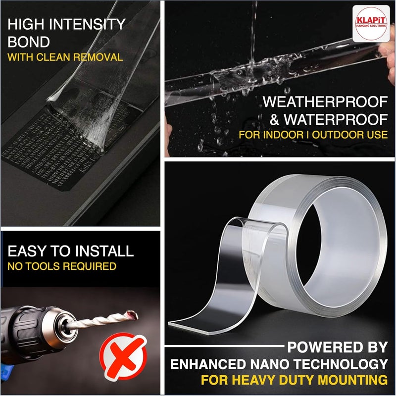كلابيت سوبر تاب، شريط لاصق مزدوج الجوانب، مقاوم للتآكل، يتحمل وزنًا يصل إلى 150 رطلاً أو 68 كجم، بتقنية النانو المُحسّنة. شريط لاصق شفاف للجدران، والخشب، والبلاط، والحجر، والزجاج، والمعادن، والأكريليك (عبوة من قطعتين). - Image 3