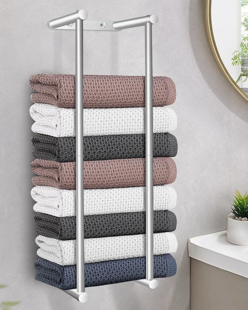 LIVEHITOP Towel Storage Towel Rack Wall Mounted 75cm Stainless Steel High Capacity Silver Bathroom Towel Holder for Folded or Rolled Large Towels