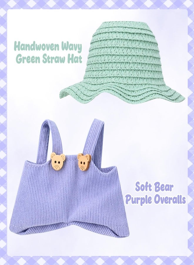 Evowatt 2-Piece Clothing Set for Labubu 17cm Doll Clothing - 17cm Outfit with Green Straw Hat & Corduroy Overalls _Purple(Doll Not Included) - Image 2